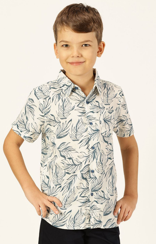 Boys Premium Spread Collar Floral Printed Cotton Casual Shirt (Color