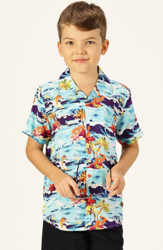 Boys Premium Cuban Collar Floral Printed Cotton Casual Shirt (Color