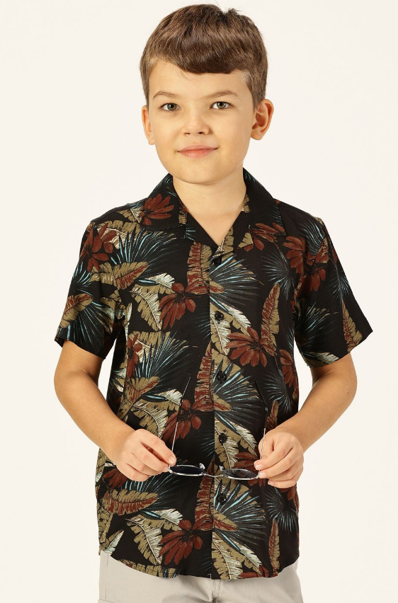 Boys Premium Cuban Collar Floral Printed Cotton Casual Shirt (Color